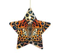 Ceramic Christmas Star Ornament 2.7 Inch, Double-Sided Printed, Durable & Fade-Resistant Xmas Decoration Butterfly Leopard Print Ornaments for Tree, Gift & Holiday Home Decor