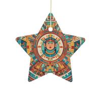 Ceramic Christmas Star Ornament 2.7 Inch, Double-Sided Printed, Durable & Fade-Resistant Xmas Decoration Patterns of Ancient Civilization Figures Ornaments for Tree, Gift & Holiday Home Decor