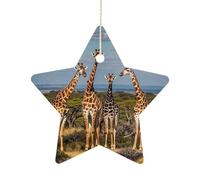 Ceramic Christmas Star Ornament 2.7 Inch, Double-Sided Printed, Durable & Fade-Resistant Xmas Decoration Giraffe Family Ornaments for Tree, Gift & Holiday Home Decor