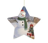 Ceramic Christmas Star Ornament 2.7 Inch, Double-Sided Printed, Durable & Fade-Resistant Xmas Decoration Christmas Snowman Ornaments for Tree, Gift & Holiday Home Decor