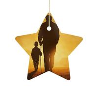 Ceramic Christmas Star Ornament 2.7 Inch, Double-Sided Printed, Durable & Fade-Resistant Xmas Decoration Silhouette of an Old Man Ornaments for Tree, Gift & Holiday Home Decor