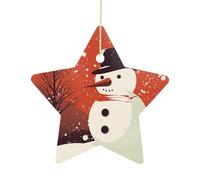 Ceramic Christmas Star Ornament 2.7 Inch, Double-Sided Printed, Durable & Fade-Resistant Xmas Decoration Snowman Art Ornaments for Tree, Gift & Holiday Home Decor