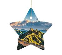 Ceramic Christmas Star Ornament 2.7 Inch, Double-Sided Printed, Durable & Fade-Resistant Xmas Decoration The Great Wall of China Ornaments for Tree, Gift & Holiday Home Decor