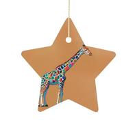 Ceramic Christmas Star Ornament 2.7 Inch, Double-Sided Printed, Durable & Fade-Resistant Xmas Decoration Colorful Giraffe Ornaments for Tree, Gift & Holiday Home Decor
