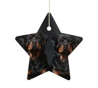 Ceramic Christmas Star Ornament 2.7 Inch, Double-Sided Printed, Durable & Fade-Resistant Xmas Decoration Rottweiler Wallpaper Ornaments for Tree, Gift & Holiday Home Decor