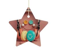 Ceramic Christmas Star Ornament 2.7 Inch, Double-Sided Printed, Durable & Fade-Resistant Xmas Decoration Happy Smiling Face Ornaments for Tree, Gift & Holiday Home Decor