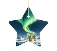 Ceramic Christmas Star Ornament 2.7 Inch, Double-Sided Printed, Durable & Fade-Resistant Xmas Decoration Northern Lights Polar Bear Ornaments for Tree, Gift & Holiday Home Decor
