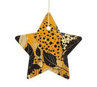 Ceramic Christmas Star Ornament 2.7 Inch, Double-Sided Printed, Durable & Fade-Resistant Xmas Decoration Leaves and Leopard Print Ornaments for Tree, Gift & Holiday Home Decor