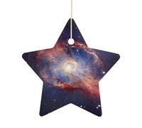Ceramic Christmas Star Ornament - 2.7 Inch Universe Gala Porcelain Star Shaped Hanging Decor for Xmas Tree, Holiday Festival Pendant for Home Party Decoration Gift