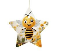 Ceramic Christmas Star Ornament - Cute Bees Daisy Flower Printed Porcelain Hanging Pendant for Xmas Tree Decor, Farmhouse Holiday Keepsake Gift for Home Office Decoration