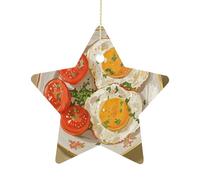 Ceramic Christmas Star Ornament - Eggs and Tomatoes Printed Porcelain Hanging Pendant for Xmas Tree Decor, Farmhouse Holiday Keepsake Gift for Home Office Decoration