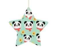 Ceramic Christmas Star Ornament - Pandan Printed Porcelain Hanging Pendant for Xmas Tree Decor, Farmhouse Holiday Keepsake Gift for Home Office Decoration