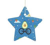 Ceramic Christmas Star Ornament - Riding A Bicycle Printed Porcelain Hanging Pendant for Xmas Tree Decor, Farmhouse Holiday Keepsake Gift for Home Office Decoration