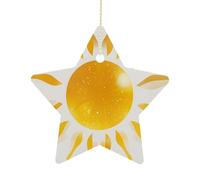 Ceramic Christmas Star Ornaments - Abstract Art Golden Sunlight Xmas Tree Hanging Decor, Double Sided Pattern Festive Xmas Pendant,Holiday Home Party Decoration Gifts