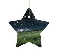 Ceramic Christmas Star Ornaments - Alpine Meadow Stars Xmas Tree Hanging Decor, Double Sided Pattern Festive Xmas Pendant,Holiday Home Party Decoration Gifts