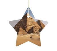 Ceramic Christmas Star Ornaments - Ancient Egypt Pyramid Xmas Tree Hanging Decor, Double Sided Pattern Festive Xmas Pendant,Holiday Home Party Decoration Gifts