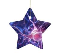 Ceramic Christmas Star Ornaments - Blue Nerve Cell Xmas Tree Hanging Decor, Double Sided Pattern Festive Xmas Pendant,Holiday Home Party Decoration Gifts