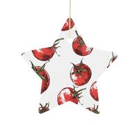 Ceramic Christmas Star Ornaments - Comic Style Tomatoes Xmas Tree Hanging Decor, Double Sided Pattern Festive Xmas Pendant,Holiday Home Party Decoration Gifts