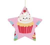 Ceramic Christmas Star Ornaments - Cute Cupcake Xmas Tree Hanging Decor, Double Sided Pattern Festive Xmas Pendant,Holiday Home Party Decoration Gifts