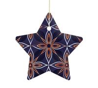 Ceramic Christmas Star Ornaments - Dark Blue and Brown Xmas Tree Hanging Decor, Double Sided Pattern Festive Xmas Pendant,Holiday Home Party Decoration Gifts