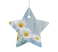 Ceramic Christmas Star Ornaments - Elegant Spring Daisy Flowers Xmas Tree Hanging Decor, Double Sided Pattern Festive Xmas Pendant,Holiday Home Party Decoration Gifts
