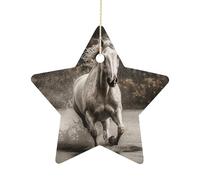 Ceramic Christmas Star Ornaments - Horse Running by The Water Xmas Tree Hanging Decor, Double Sided Pattern Festive Xmas Pendant,Holiday Home Party Decoration Gifts