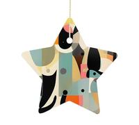 Ceramic Christmas Star Ornaments - Mid-Century Modern Art Cat Xmas Tree Hanging Decor, Double Sided Pattern Festive Xmas Pendant,Holiday Home Party Decoration Gifts