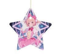 Ceramic Christmas Star Ornaments - Pink Magic Women Xmas Tree Hanging Decor, Double Sided Pattern Festive Xmas Pendant,Holiday Home Party Decoration Gifts