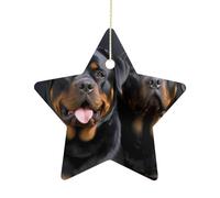 Ceramic Christmas Star Ornaments - Rottweiler Wallpaper Xmas Tree Hanging Decor, Double Sided Pattern Festive Xmas Pendant,Holiday Home Party Decoration Gifts