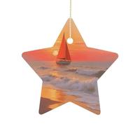 Ceramic Christmas Star Ornaments - Sailing at The Seaside Xmas Tree Hanging Decor, Double Sided Pattern Festive Xmas Pendant,Holiday Home Party Decoration Gifts