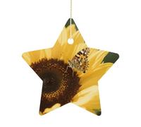 Ceramic Christmas Star Ornaments - Sunflower Xmas Tree Hanging Decor, Double Sided Pattern Festive Xmas Pendant,Holiday Home Party Decoration Gifts