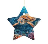 Ceramic Christmas Star Ornaments - Tropical Fish Starfish Xmas Tree Hanging Decor, Double Sided Pattern Festive Xmas Pendant,Holiday Home Party Decoration Gifts