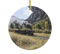 Ceramic Christmas Steam Locomotive Train Print Ornaments,Cute Xmas Tree Decorative Hanging Ornaments,Unique Gift For Family Friends