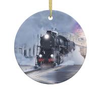 Ceramic Christmas Steam Train Depart Sunset Print Ornaments 2025,Classic Round Hanging Ornaments,Christmas Tree Hanging Decorations