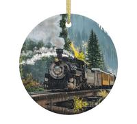 Ceramic Christmas Steam Train Print Ornaments,Cute Xmas Tree Decorative Hanging Ornaments,Unique Gift For Family Friends