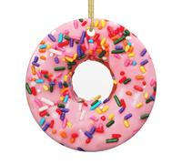 Ceramic Christmas Strawberry Donut Print Ornaments 2025,Classic Round Hanging Ornaments,Christmas Tree Hanging Decorations