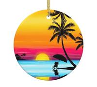 Ceramic Christmas Sunset Palm Tree Print Ornaments 2025,Classic Round Hanging Ornaments,Christmas Tree Hanging Decorations