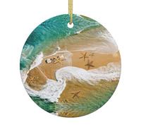 Ceramic Christmas Surf Beach Starfish Print Ornaments 2025,Classic Round Hanging Ornaments,Christmas Tree Hanging Decorations