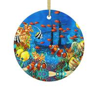 Ceramic Christmas The Underwater World Tropical Fish Print Ornaments 2025,Classic Round Hanging Ornaments,Christmas Tree Hanging Decorations