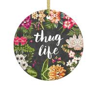 Ceramic Christmas Thug Life Flowers Print Ornaments 2025,Classic Round Hanging Ornaments,Christmas Tree Hanging Decorations