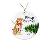 Ceramic Christmas Tree Decoration Ginger Cat Christmas Ornament Xmas Decor Funny Ceramic Pendant Round Christmas Decorations For Door Accent Office Home