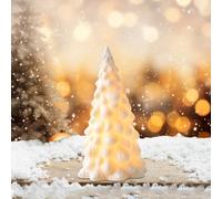 Ceramic Christmas Tree Decorations - White LED Small Tree, Artificial Table Top Decorations for Countertop, Mantle, Windowsill, Bookshelf, Balcony