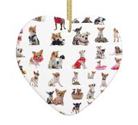 Ceramic Christmas Tree Hanging Ornament – Cute Chihuahua Pug Pattern Printed Xmas Decoration, Heart-Shaped Porcelain Keepsake