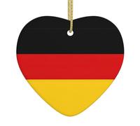Ceramic Christmas Tree Hanging Ornament – germany flag Printed Xmas Decoration, Heart-Shaped Porcelain Keepsake