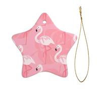 Ceramic Christmas Tree Hanging Ornaments - Star Shaped Double Sided Summer Flamingo Palm Leaves Print, Indoor & Outdoor Holiday Decor