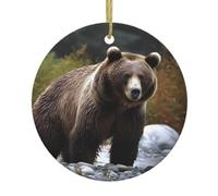 Ceramic Christmas Tree Hanging Ornaments with Gold Ropes Christmas Tree Decorations Round Ceramic Brown Bear Pendant Keepsake Decorations for Holiday Xmas Gift Ideas