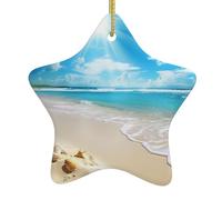 Ceramic Christmas Tree Hanging Ornaments with Gold Ropes Christmas Tree Decorations Star Ceramic Bright Sunshine Summer Beach Pendant Keepsake Decorations for Holiday Xmas Gift Ideas