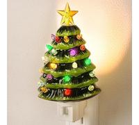 Ceramic Christmas Tree Night Light, 6 Inch Wall Plug-in with Multicolor Bulbs & On/Off Switch, Retro Holiday Decor for Bedroom, Bathroom, Nursery (1 Pack)
