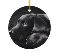 Ceramic Christmas Tree Ornament â€“ Black Labrador Puppy Print Round Keepsake for Xmas, New Year, and Festive Decor