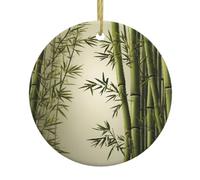 Ceramic Christmas Tree Ornaments – Green bamboo forest Print Xmas Decor for Home, Party Use – Perfect for Holiday, New Year